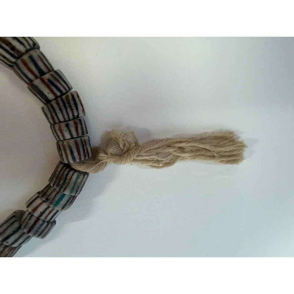 Vintage African Trade Bead Necklace Multi-Color Striped‎ Glass Beads